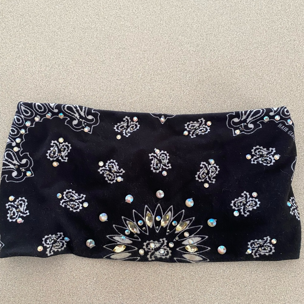 Black and White Headband with Rhinestones